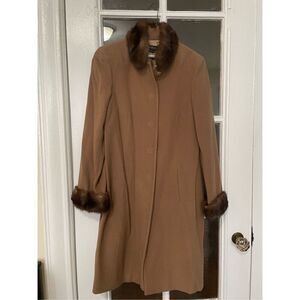 Vintage Adrienne Vittadini Classico tan mink fur trench long peacoat size 10